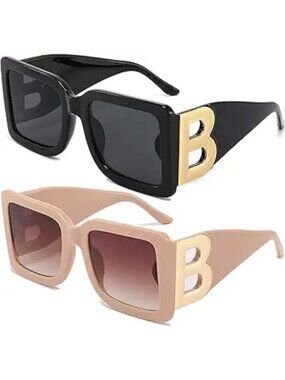 Women's Thick Frame Luxury Designer Sun Glasses Modern Big Frame Two Pack